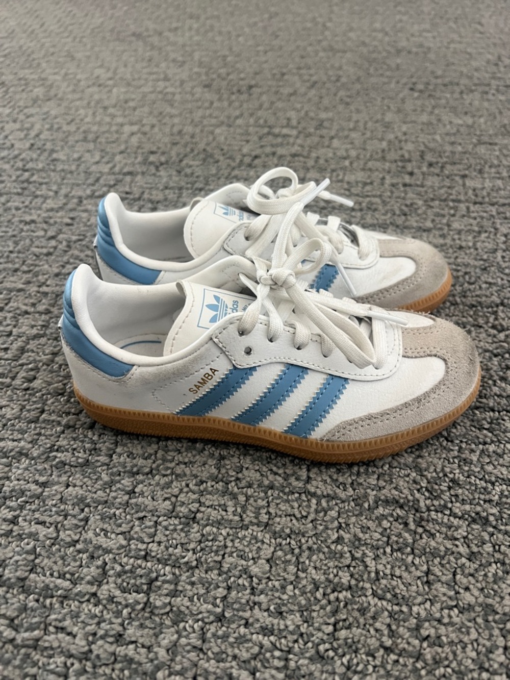 adidas Kids Samba Sneakers in White and Light Blue